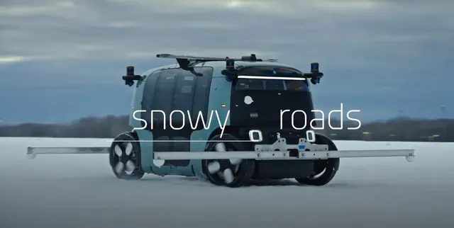 Zoox test vehicle in snow testing